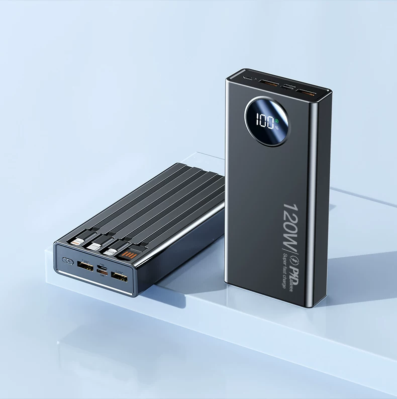 120W Fast-Charging PVC Power Bank 20000mAh Ultra-High Capacity Ultra-Slim Digital Display Mobile Power Supply Gift Custom Logo