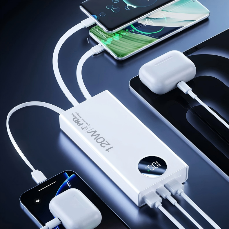 120W Fast-Charging PVC Power Bank 20000mAh Ultra-High Capacity Ultra-Slim Digital Display Mobile Power Supply Gift Custom Logo gallery image