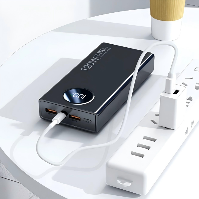 120W Fast-Charging PVC Power Bank 20000mAh Ultra-High Capacity Ultra-Slim Digital Display Mobile Power Supply Gift Custom Logo gallery image