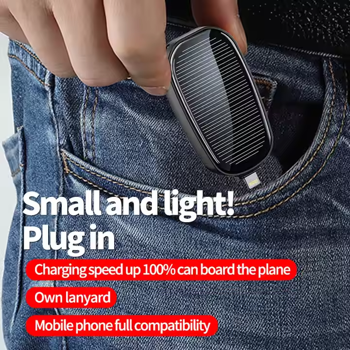2026 Best Selling Solar Power Bank Keychain 1200mAh Power Bank Solar Panel Charger for Smart Phone gallery image