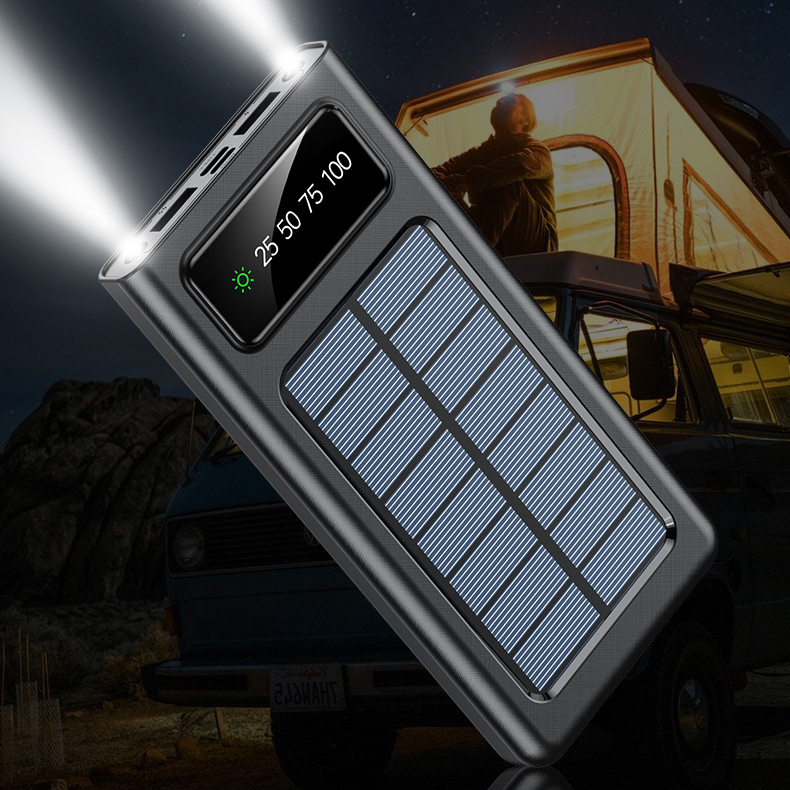 50000mAh large-capacity solar-powered portable power bank with built-in cable, digital display, LED lighting, suitable for camping, and gift-giving. gallery image