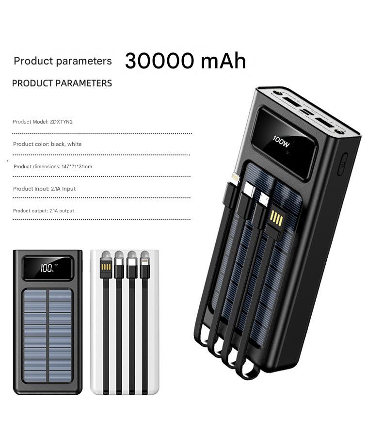 50000mAh large-capacity solar-powered portable power bank with built-in cable, digital display, LED lighting, suitable for camping, and gift-giving. gallery image
