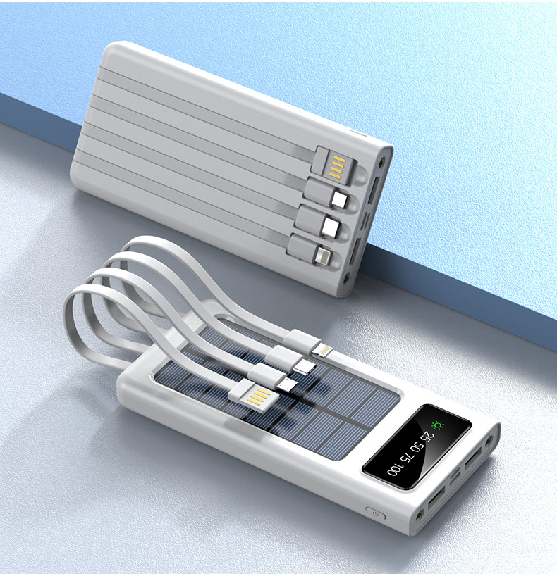 50000mAh large-capacity solar-powered portable power bank with built-in cable, digital display, LED lighting, suitable for camping, and gift-giving. gallery image