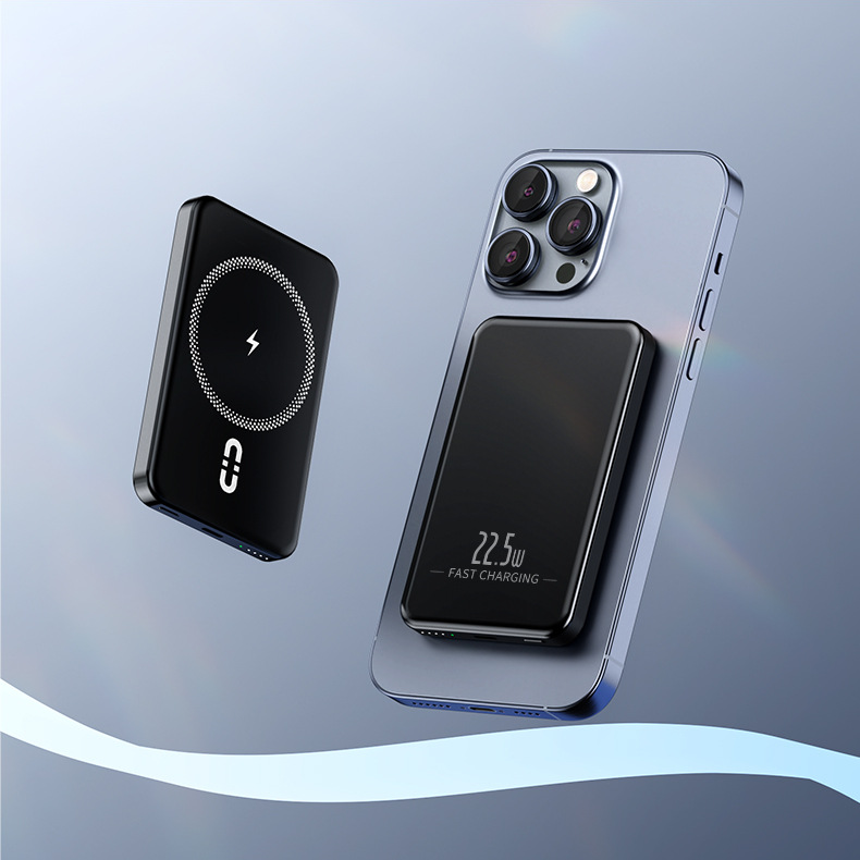 Aluminum Slim Magnet 10000 Powerbanks 5000 Mah External Battery 10000mah Portable Magnetic Wireless Power Bank for Phone Charger gallery image