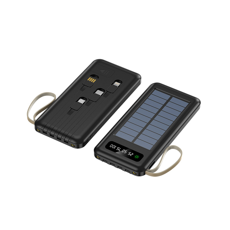 Factory Direct High Capacity 10000mah Fast Charging Solar Power Bank Built in Cables Portable Solar Power Bank With Led Light