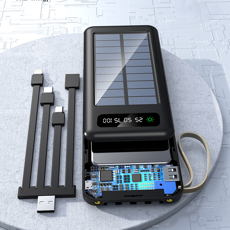 Factory Direct High Capacity 10000mah Fast Charging Solar Power Bank Built in Cables Portable Solar Power Bank With Led Light gallery image