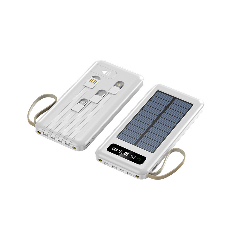 Factory Direct High Capacity 10000mah Fast Charging Solar Power Bank Built in Cables Portable Solar Power Bank With Led Light gallery image