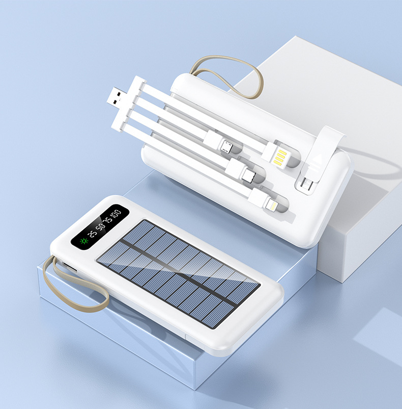 Factory Direct High Capacity 10000mah Fast Charging Solar Power Bank Built in Cables Portable Solar Power Bank With Led Light gallery image