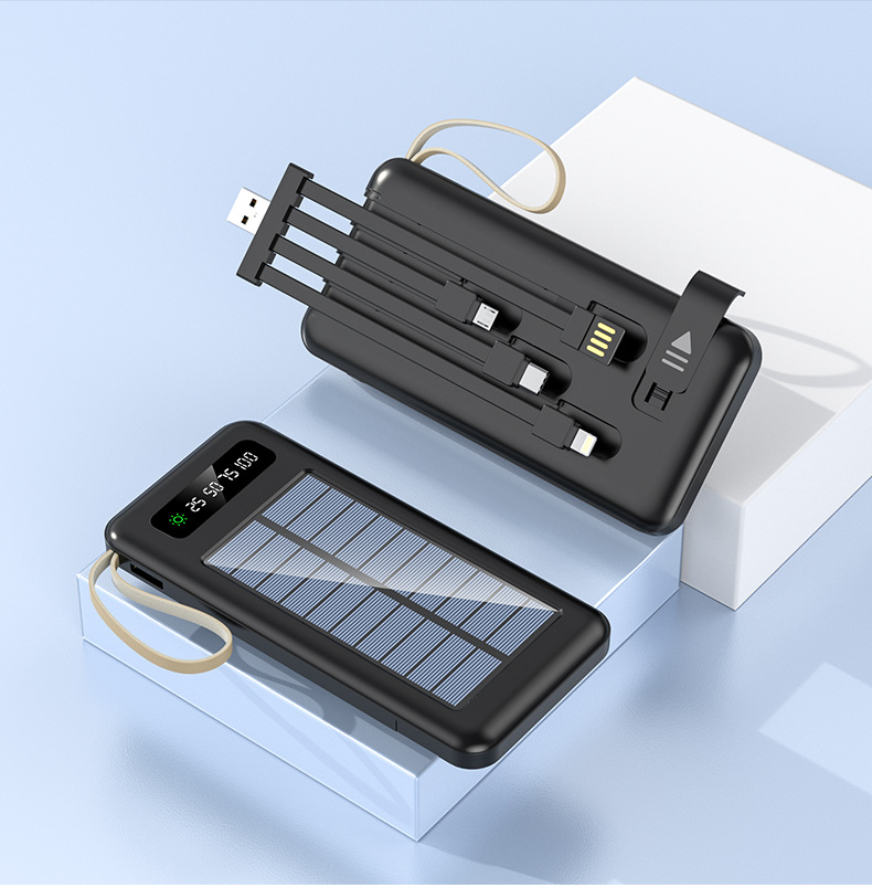 Factory Direct High Capacity 10000mah Fast Charging Solar Power Bank Built in Cables Portable Solar Power Bank With Led Light gallery image