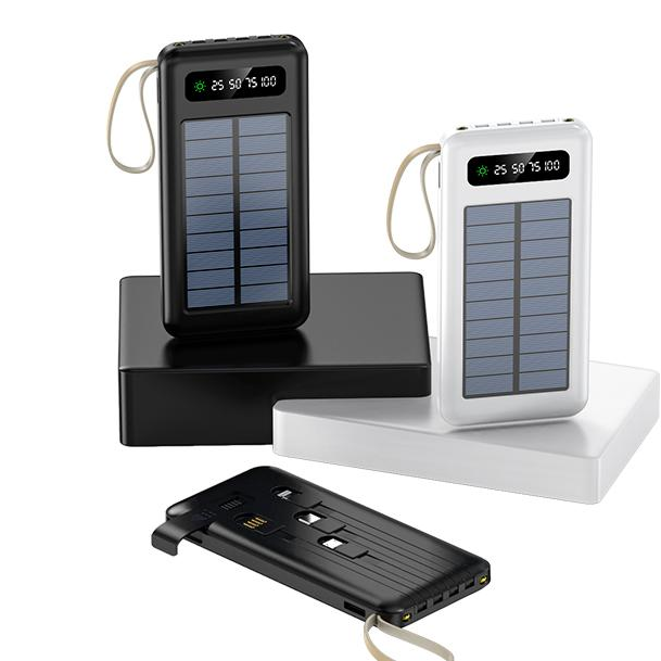 Factory Direct High Capacity 10000mah Fast Charging Solar Power Bank Built in Cables Portable Solar Power Bank With Led Light gallery image