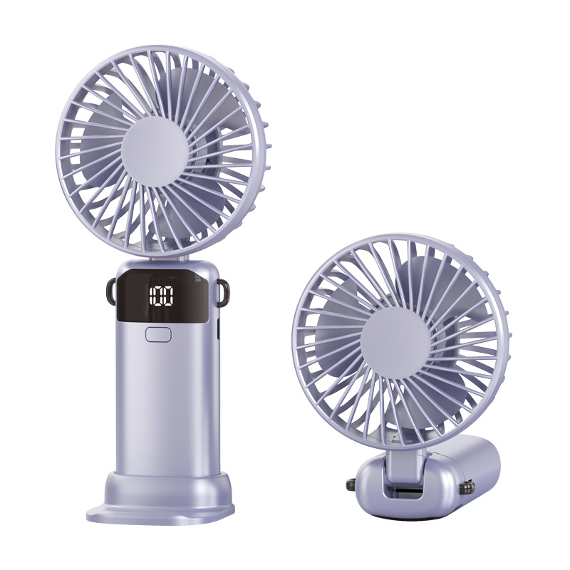 Handheld mini fan, mini neck-hanging, desktop portable stand, foldable, USB charging, small, high-speed digital display, ice compress gallery image