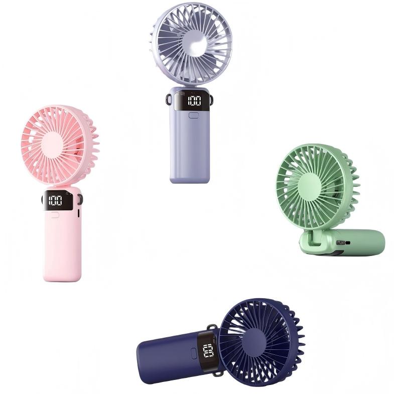 Handheld mini fan, mini neck-hanging, desktop portable stand, foldable, USB charging, small, high-speed digital display, ice compress gallery image