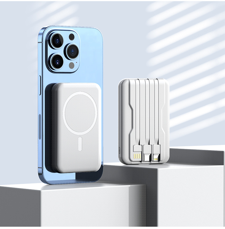 PD 22.5W Portable Powerbank 10000mAh With Built in 3 Cable Magnetic 15W Wireless Charge Digital Display Power Bank for Phone gallery image