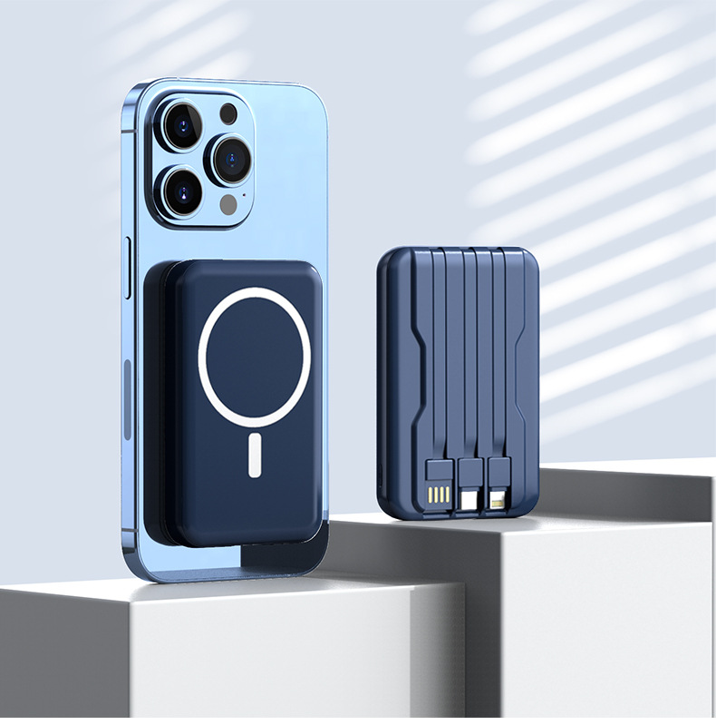 PD 22.5W Portable Powerbank 10000mAh With Built in 3 Cable Magnetic 15W Wireless Charge Digital Display Power Bank for Phone