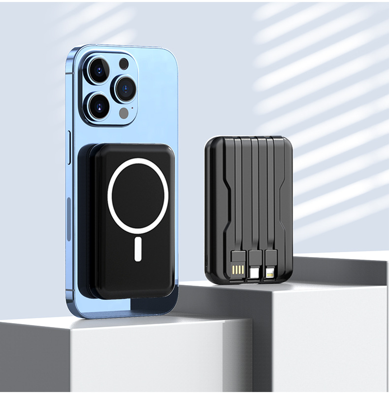 PD 22.5W Portable Powerbank 10000mAh With Built in 3 Cable Magnetic 15W Wireless Charge Digital Display Power Bank for Phone gallery image