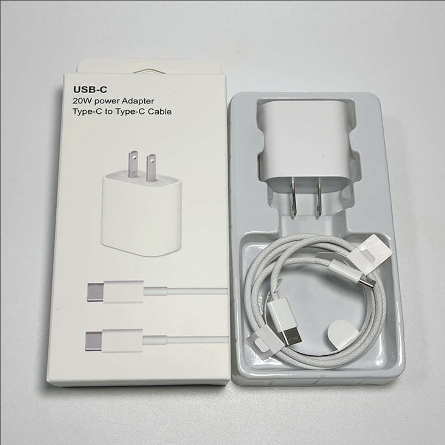 Hot Sale! 2-piece Type-C charger set, fast shipping, wall-mounted USB charger 20W, equipped with C to C cable, suitable for charging mobile devices