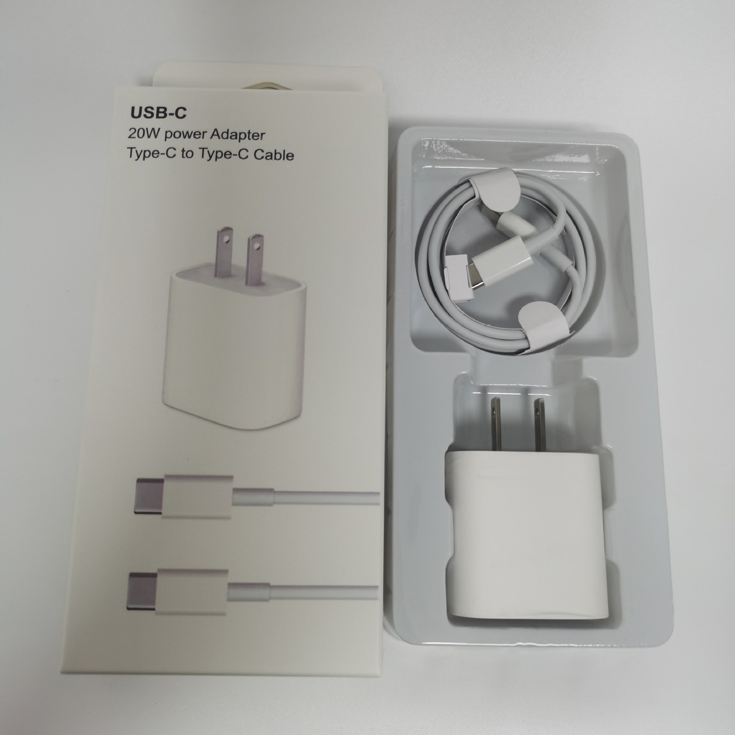 Hot Sale! 2-piece Type-C charger set, fast shipping, wall-mounted USB charger 20W, equipped with C to C cable, suitable for charging mobile devices gallery image
