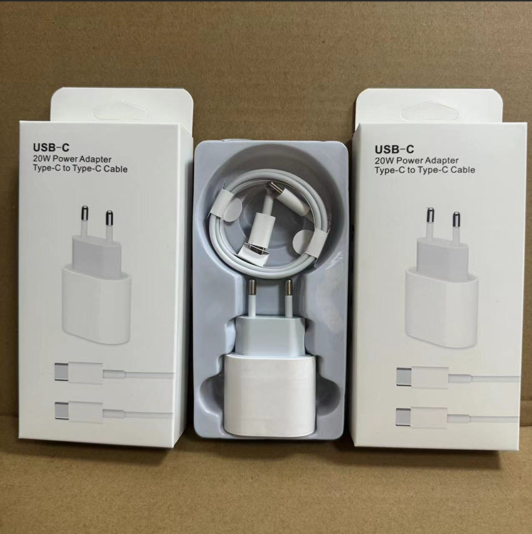 Hot Sale! 2-piece Type-C charger set, fast shipping, wall-mounted USB charger 20W, equipped with C to C cable, suitable for charging mobile devices gallery image