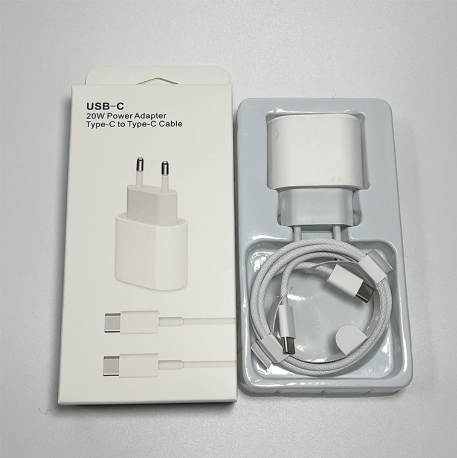 Hot Sale! 2-piece Type-C charger set, fast shipping, wall-mounted USB charger 20W, equipped with C to C cable, suitable for charging mobile devices gallery image