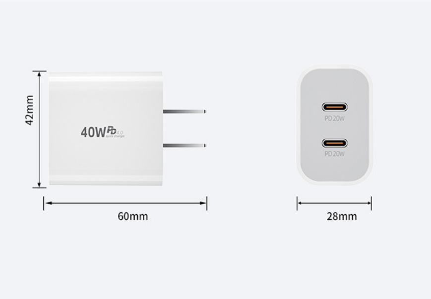 Hot Sale 40W Fast PD Charger 2 Type-C 2 USB Ports OCP Protection QC3.0 for UL Certified EU AU US UK Plugs gallery image