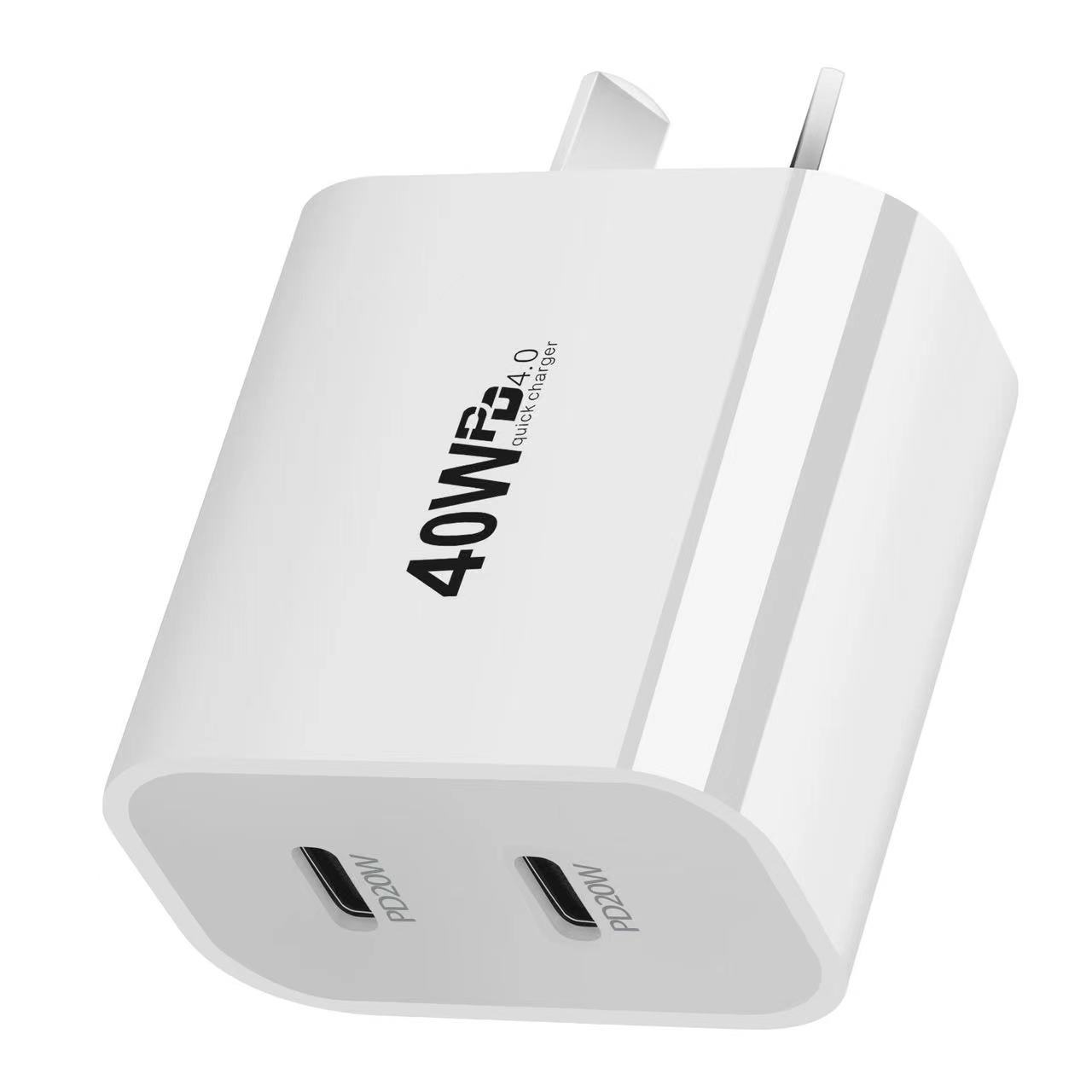 Hot Sale 40W Fast PD Charger 2 Type-C 2 USB Ports OCP Protection QC3.0 for UL Certified EU AU US UK Plugs gallery image